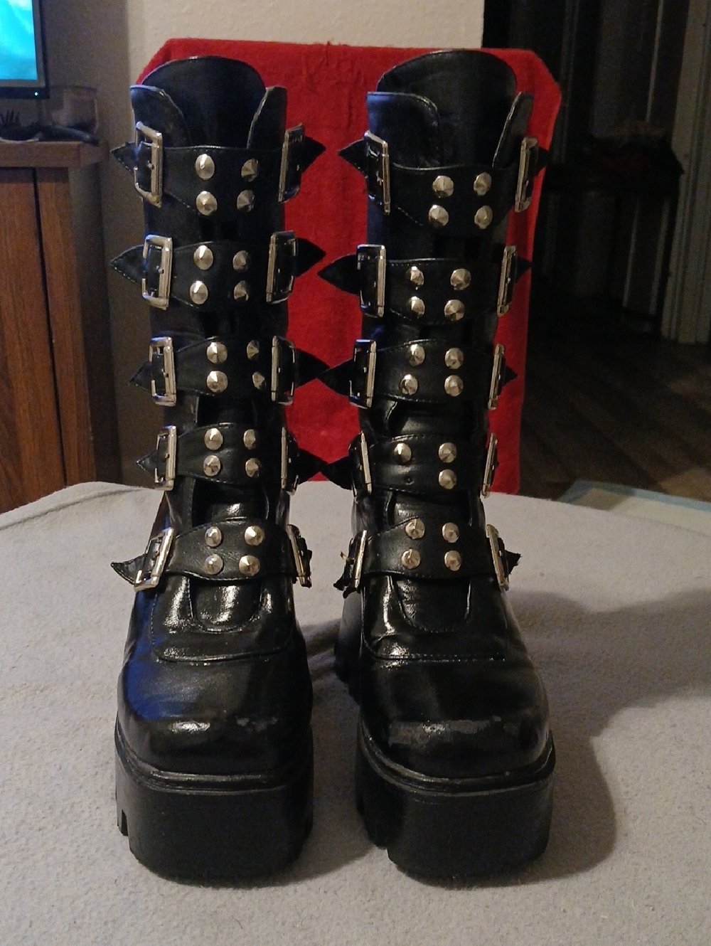 Black Platform Buckle Studded Gothic Boots
